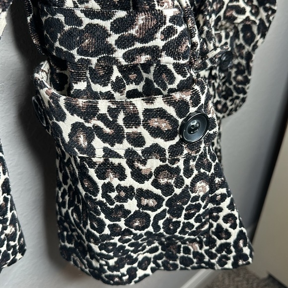 Dollhouse Hooded Cheetah Print Pea Coat Jacket Size Large Belted Shawl Collar - Picture 5 of 15